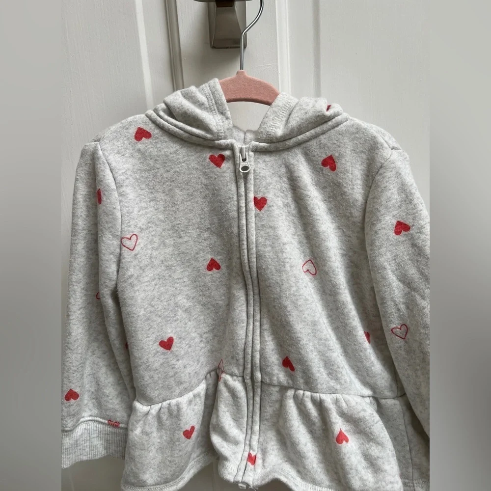 Oshkosh B’Gosh 18M Gray with Red Hearts Zip Up Valentine’s Day Hoodie